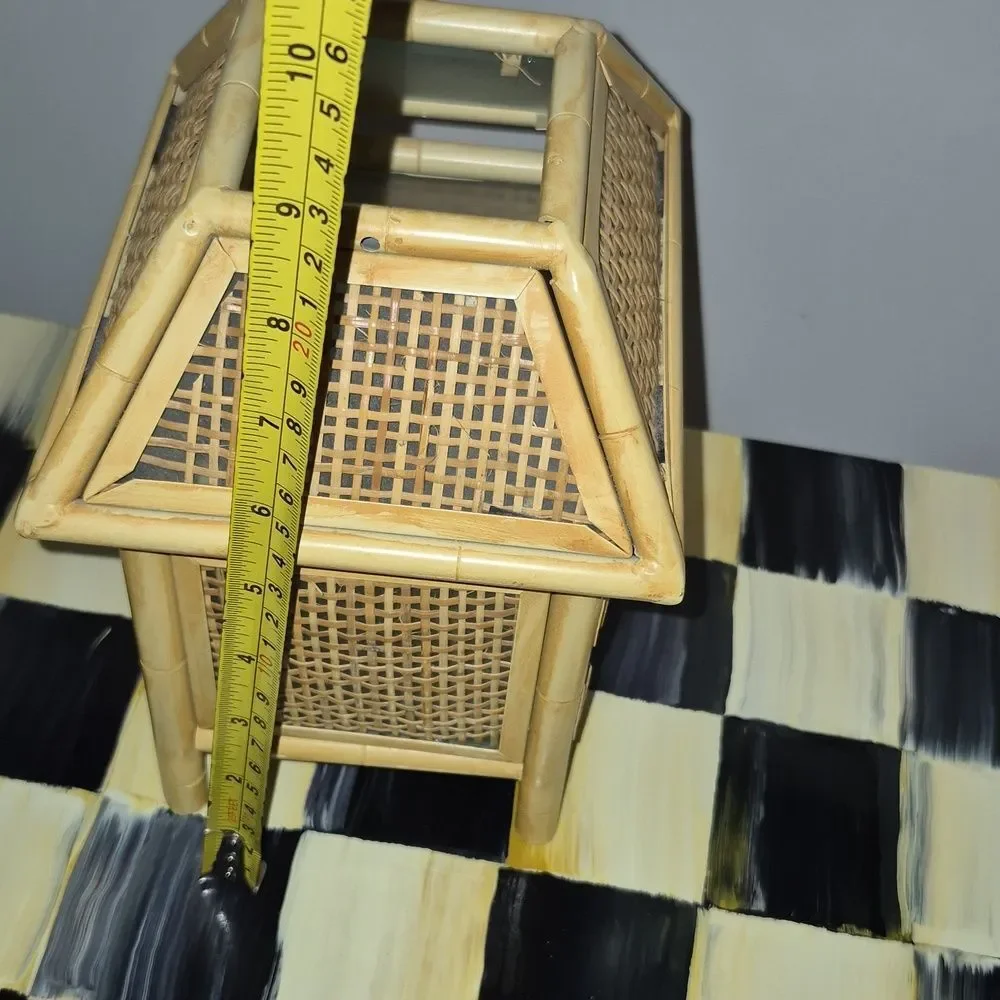 Vintage Metal Bamboo & Raffia MCM Tiki Hut Tea Light Holder Boho